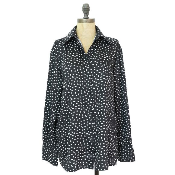 JASON WU Polka Dot Printed Shirt Size 8 Black Button-Up Long Sleeve EUC B36 - Picture 2 of 6